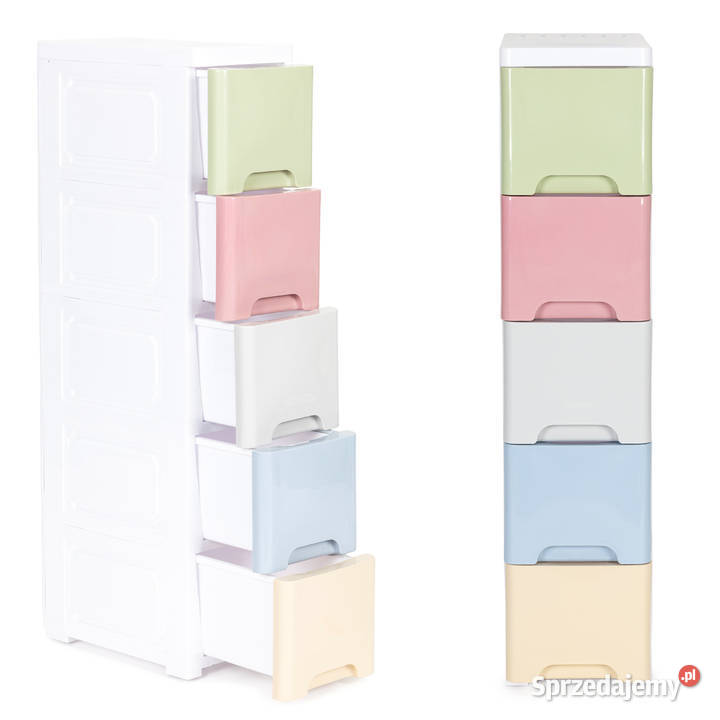 Regał z 5 wysuwanymi szufladami nogi z kółkami Pokój dziecięcy