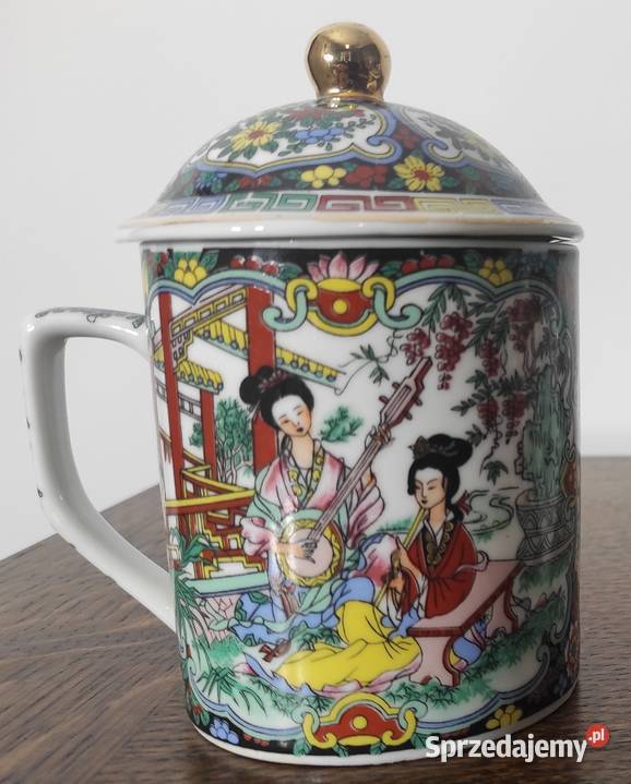 Famille Rose chiński kubek porcelanowy z Warszawa