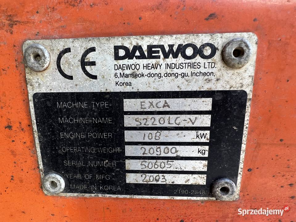 Koparka gąsienicowa Daewoo S220LCV Rok produkcji 2003 dolnośląskie Kiełczów
