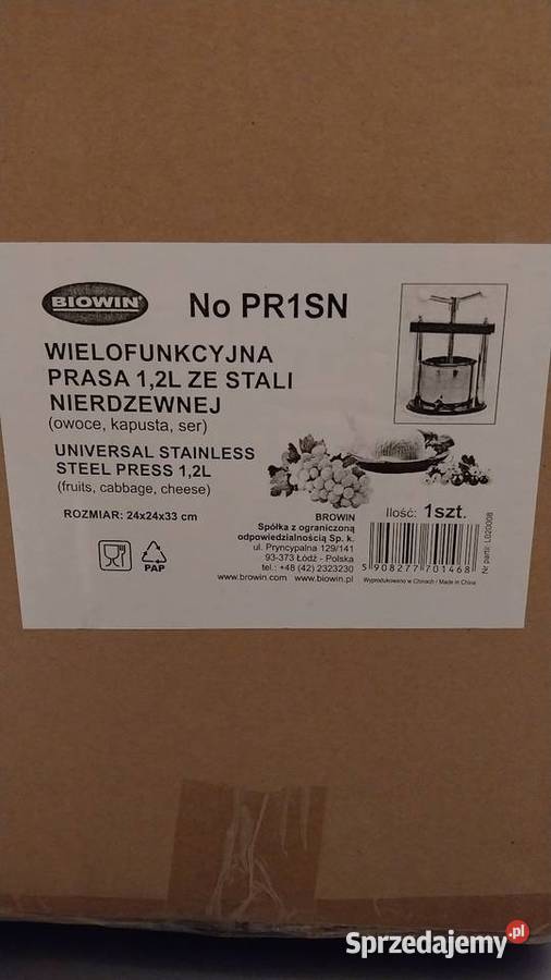 Wyciskarka stalowa do owoców warzyw sera moszczu Ciechocinek