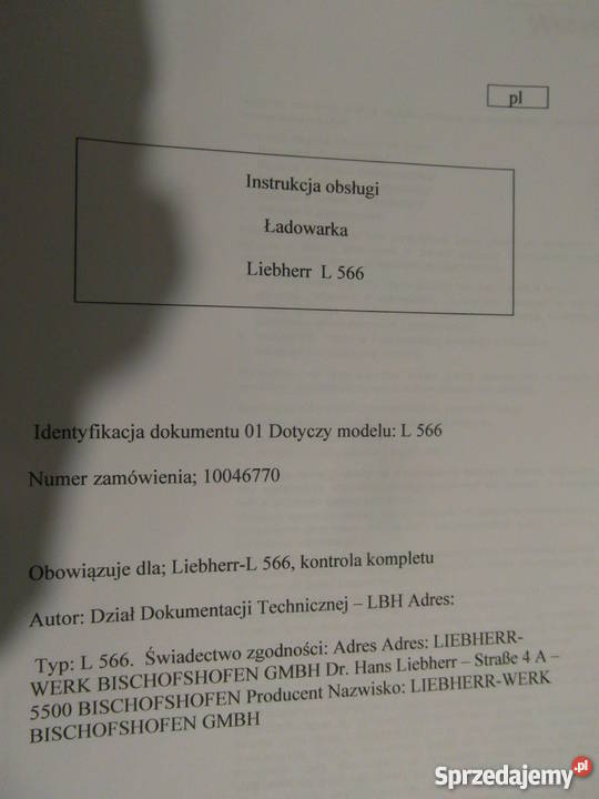 dtr instrukcja obsługi ładowarka liebherr 566 i Szczecin
