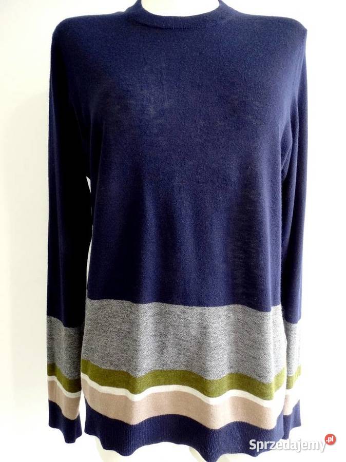 Sweter Wełniany Granatowy Crew Neck Pulower Łomża
