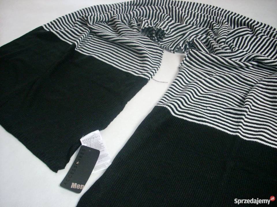 YORKER Szal Czarno Biały Paski Trendy NOWY Uniseks Nowy Sącz sprzedam