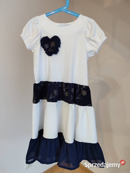 Sukienka dziewczynki biała granatowa krótki Lipnica