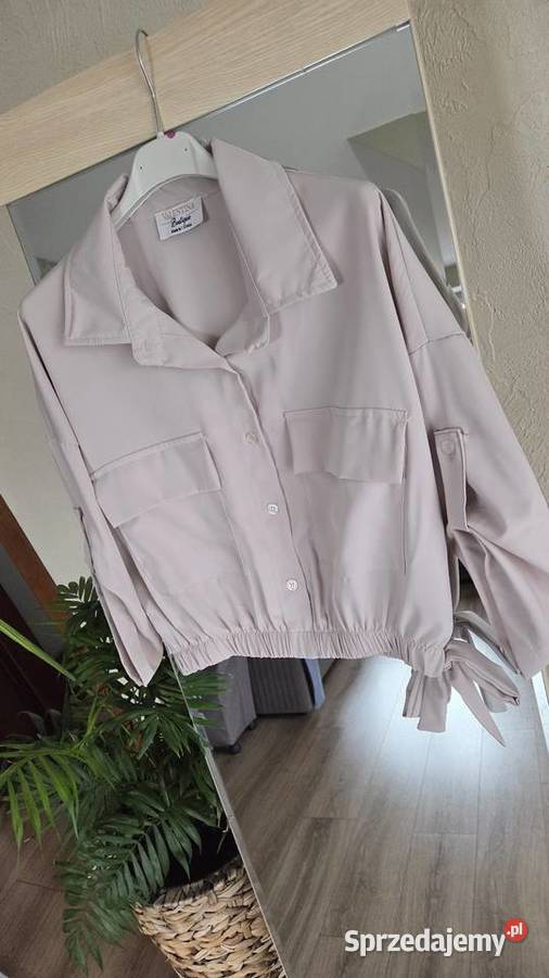 Damska bluzka z kołnierzykiem krótka koszula brązowy/beżowy Pleszew sprzedam