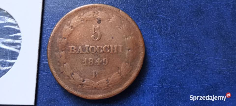 Stare monety 5 baiocchi 1849 R Państwo Kościelne Numizmatyka Lesko
