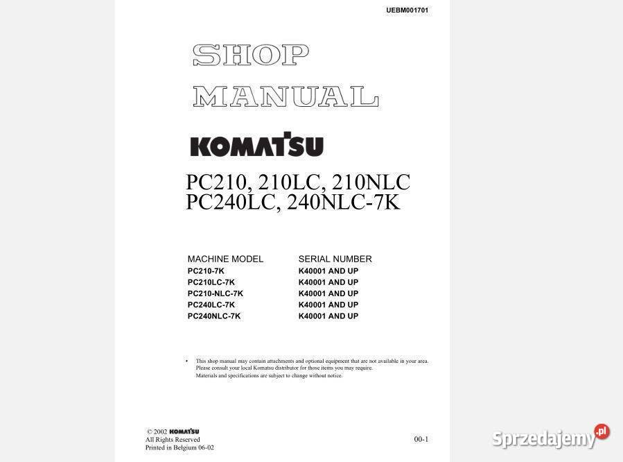 Komatsu PC240NLC7K instrukcja napraw motoryzacja, transport świętokrzyskie Kielce