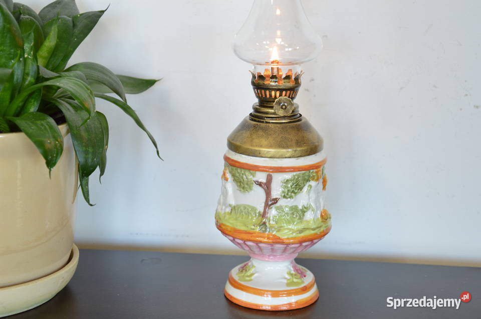 piękna ceramiczna LAMPA NAFTOWA stara Jastrzębie-Zdrój