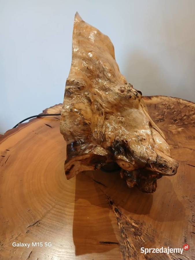 Ozdobna lampa z drewna i muszli unikalna Skawina