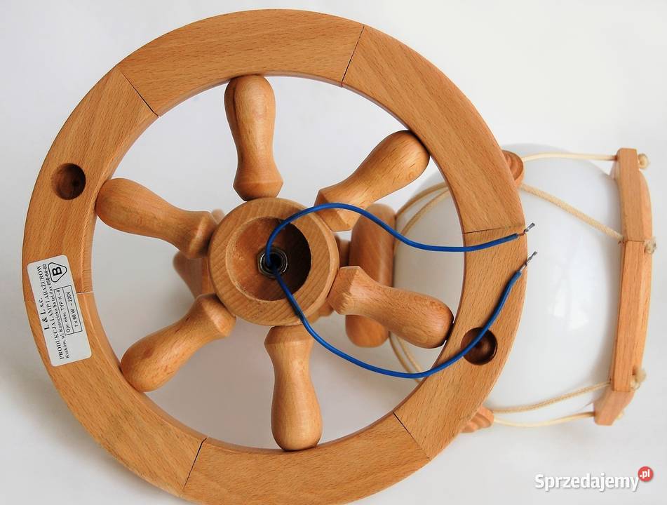 Lampa marynistyczna kinkiet koło sterowe drewno beżowy Lublin