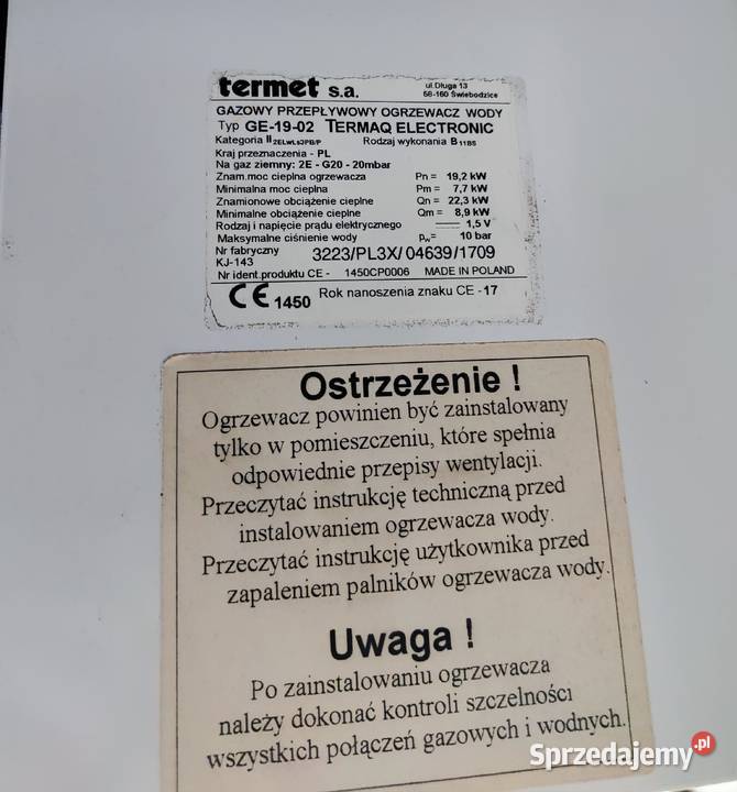 Piecyk gazowy Termet TermaQ Electronic GE1902 Złotoryja