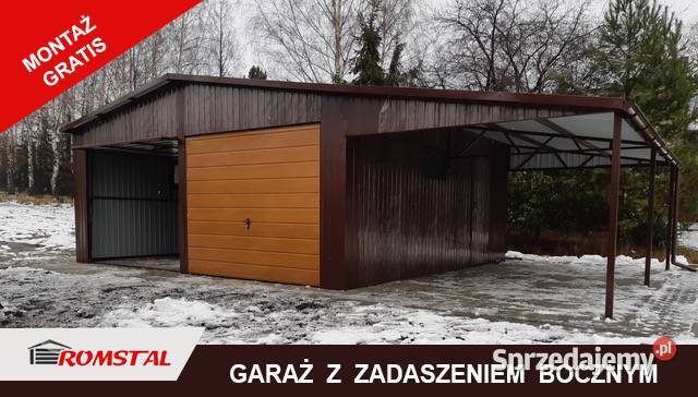 BRĄZOWY Garaż Blaszany 9x6 z ZADASZENIEM BOCZNYM