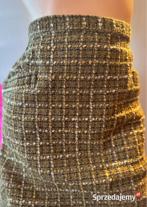 Stylowa musztardowa spódnica z brązową podszewką Pruszków
