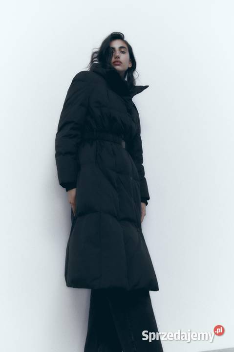 Długi puchowy płaszcz z paskiem Zara XS śląskie Sosnowiec