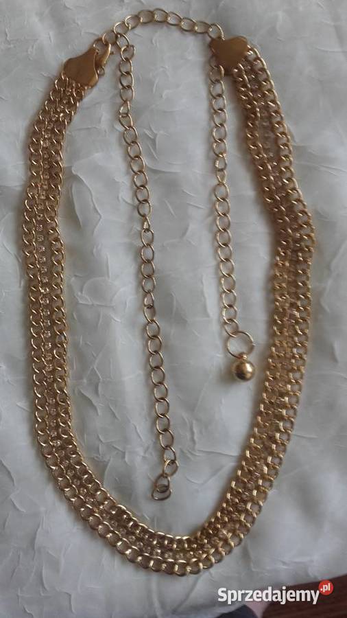 OKAZAŁY ZŁOCONY PODWÓJNY ŁAŃCUCH Z CYRKONIAMI sprzedam