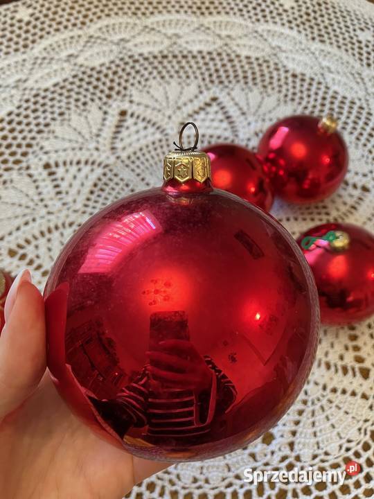Komplet 5 sztuk szklane czerwone bombki podkarpackie Nisko