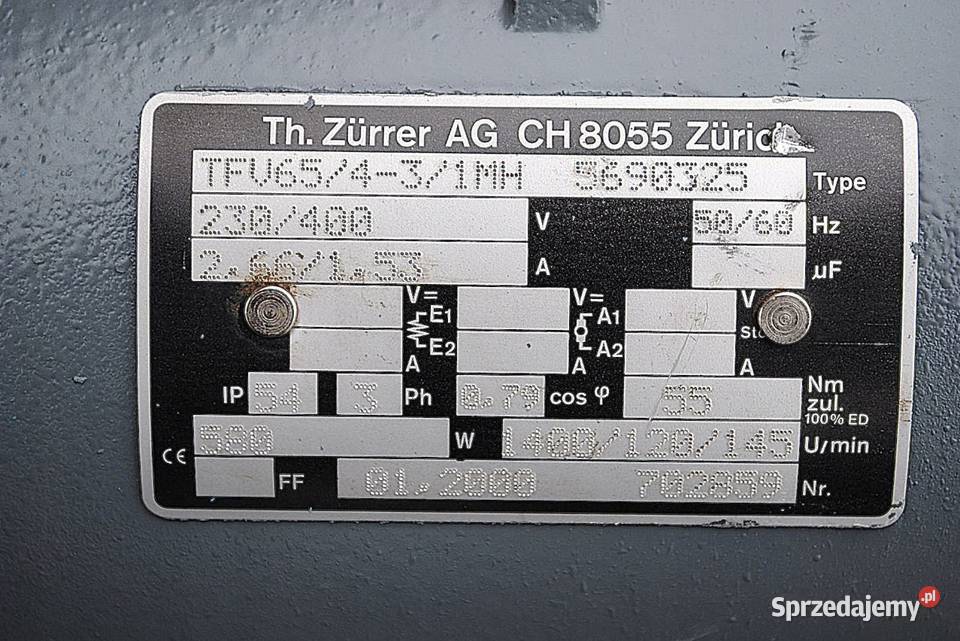 Motoreduktor kątowy 055kw 120obrmin ZURRER AG lubuskie Kargowa