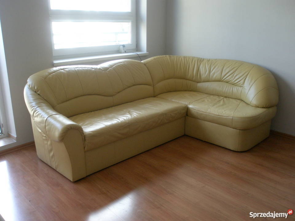Jasnozolta skorzana sofa z pojemnikiem na poscie Wrocław