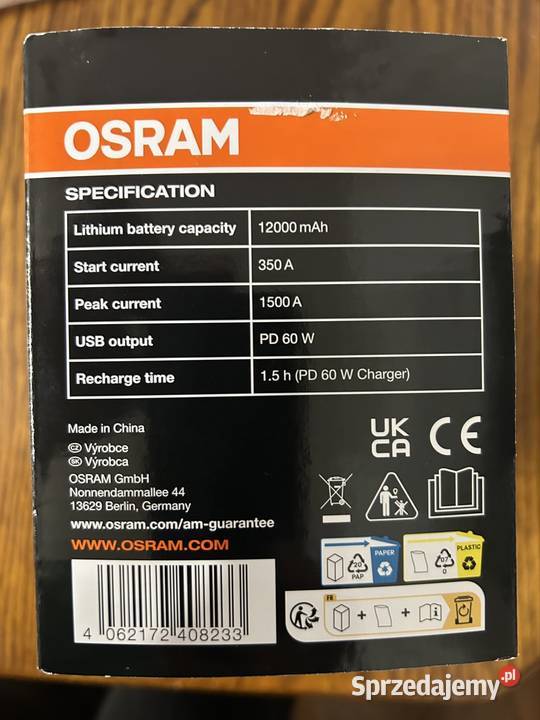 OSRAM BATTERYjumpstart 1500 Booster Włocławek sprzedam