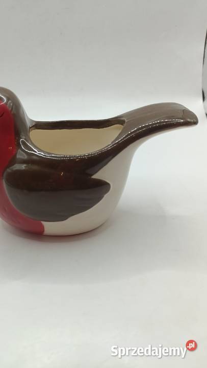 Figurka ceramiczna ptak rudzik pojemnik miseczka lubelskie Zamość