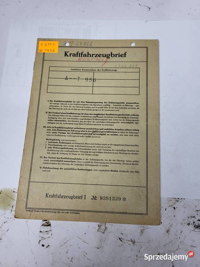 papiery brif hanomag r112 1958r śląskie Rybnik