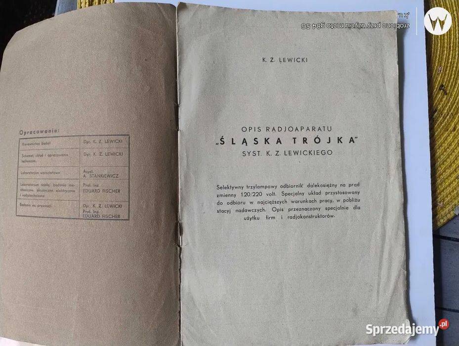 Śląska Trójka opis aparatu sysKZLewickiego 1935 Serock