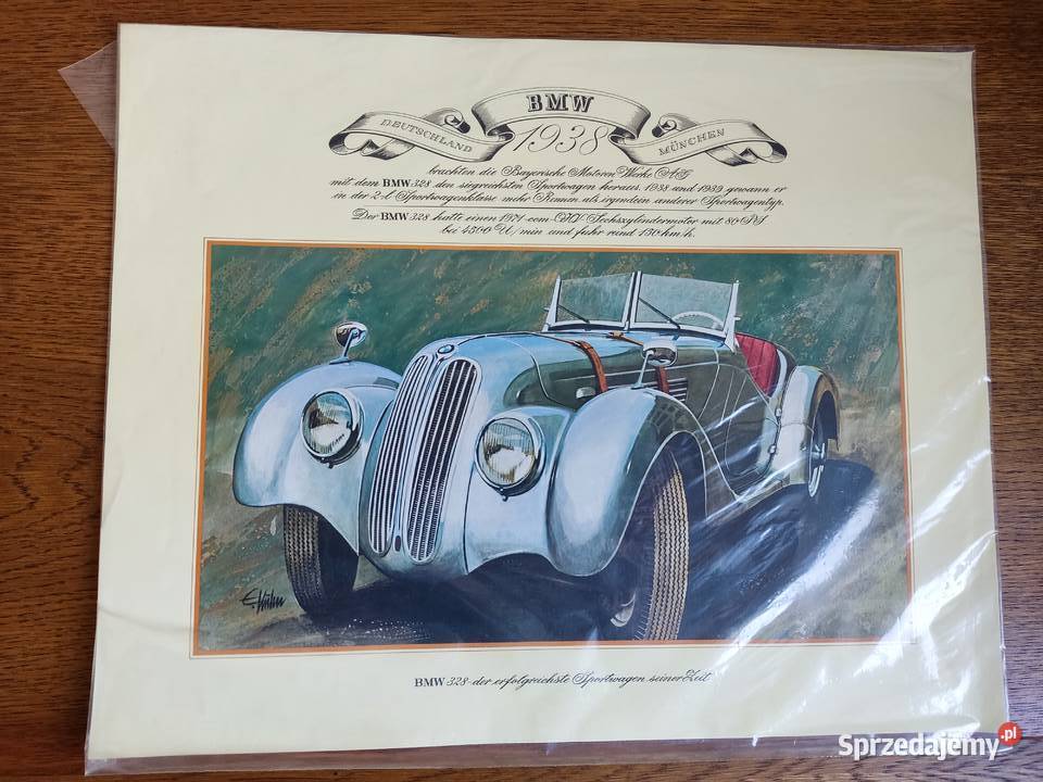 Plakat kolekcjonerski BMW 328 z 1938 roku Głuchołazy sprzedam