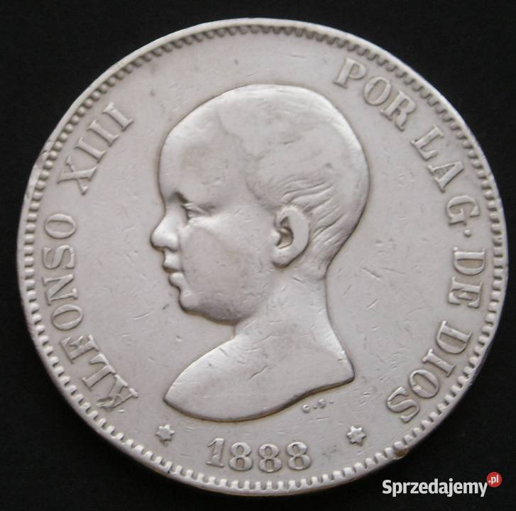 Hiszpania 5 peset 1888 SREBRO Alfonso XIII Łódź