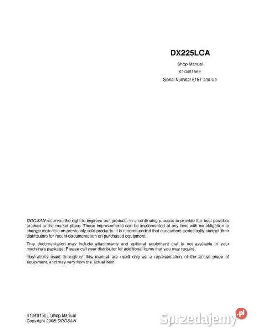 Doosan DX 225 LC 225 LCA KATALOG CZĘSCI wysyłka Pozostałe Kielce
