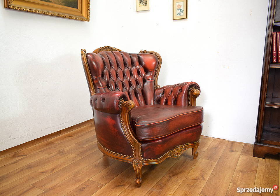 Fotel chesterfield piękny wygodny skóra pikowany Świdnica