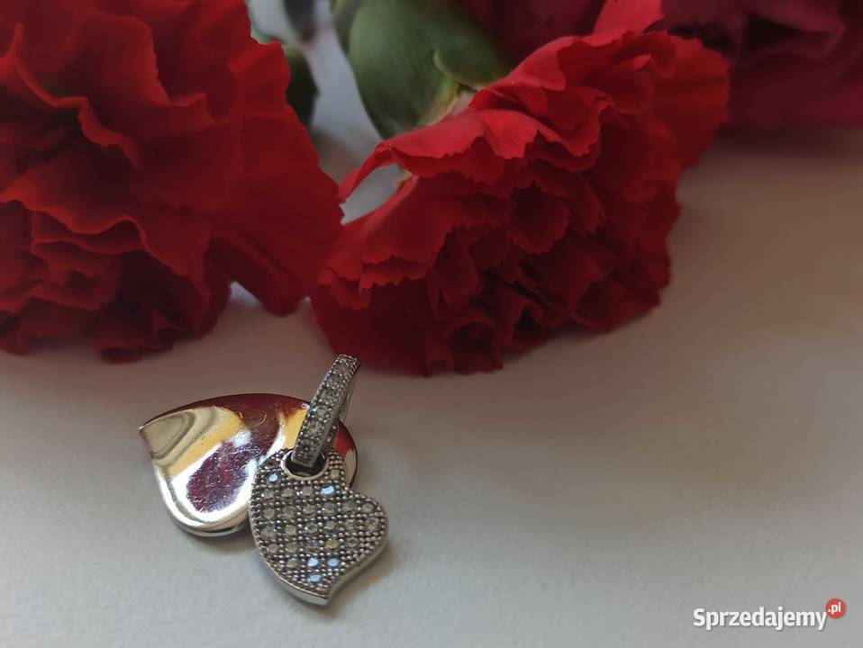 Zawieszka wisiorek dwa serca srebro 925 cyrkonia Warszawa