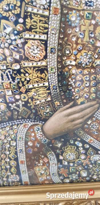 Stary duży obraz MB Częstochowskiej szkłem Ruda Śląska