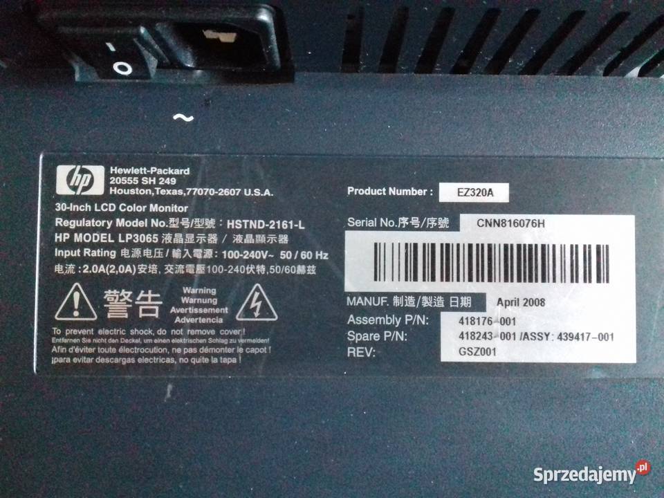 Monitor HP LP3065 30 2K 2560x1600 3xDVID 4xUSB Bydgoszcz