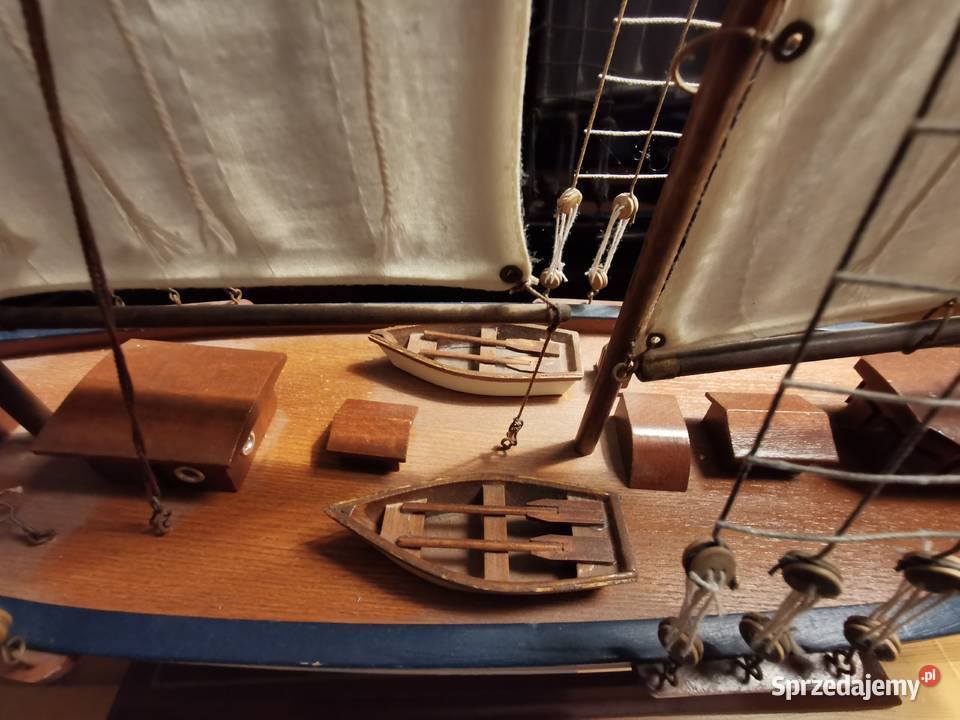 Jacht drewniany model łódka żeglarstwo dekoracja