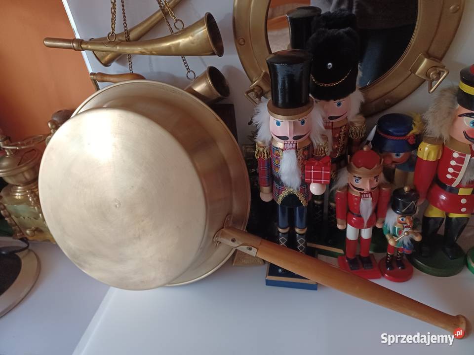 Piękna duża patelnia mosiężna Kolekcja Poznań