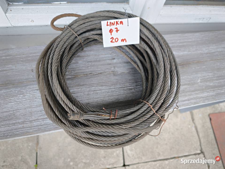 Linka stalowa średnica 7 mm z uchwytem 20 m nowa Stąporków