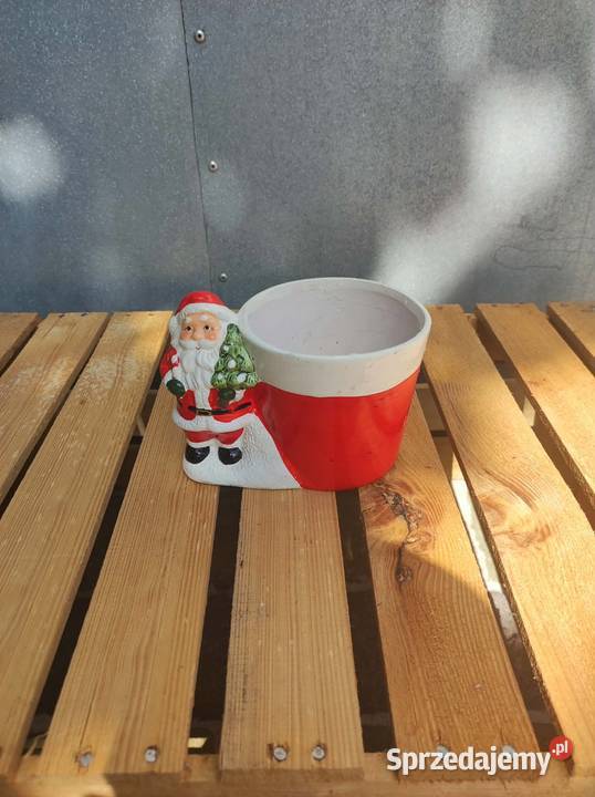 Ceramiczna doniczka z Mikołajem dekoracje Podkałek