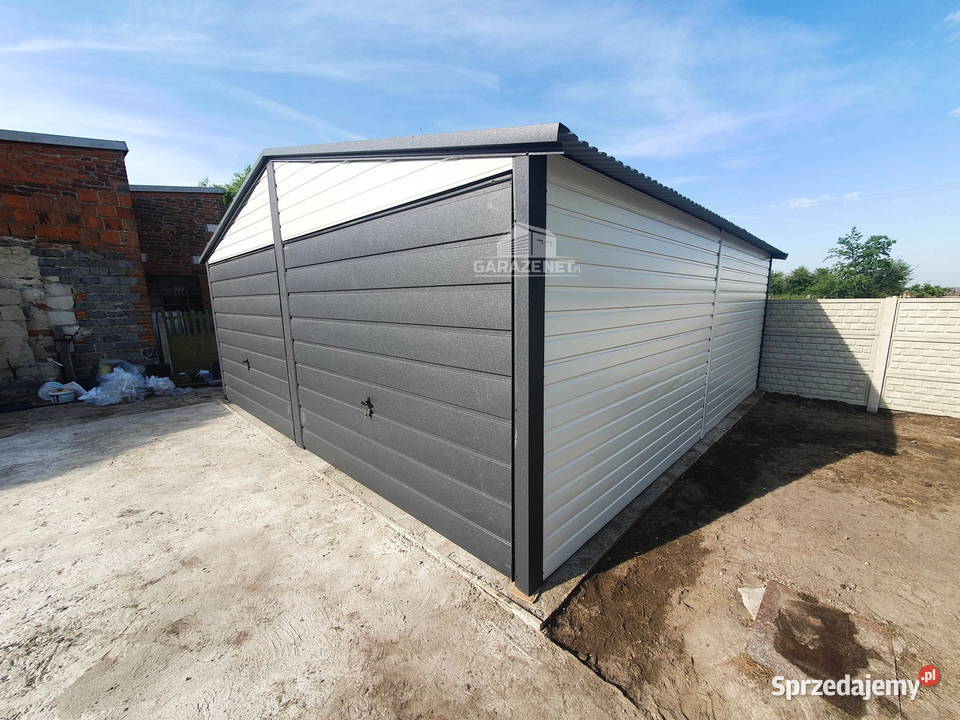 GARAŻ BLASZANY 6X6 2X BRAMA ANTRACYT BIAŁY DACH Łapanów