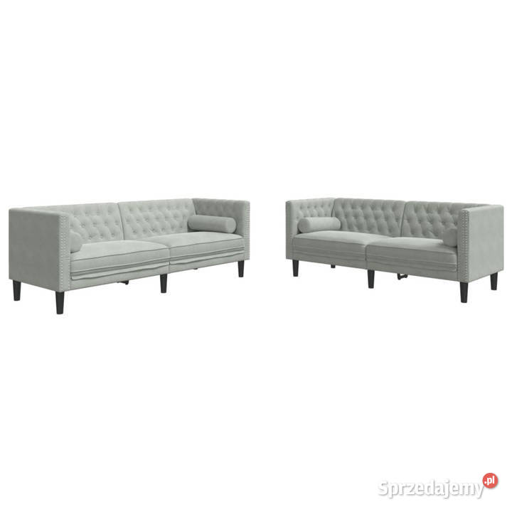 2cz wypoczynek Chesterfield z wałkami jasnoszary Warszawa