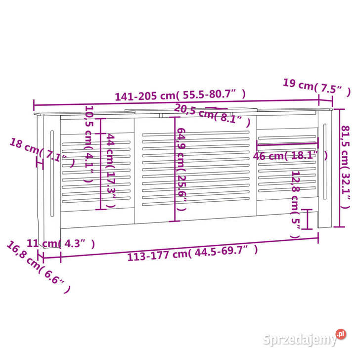 Osłona na kaloryfer MDF szara 205 WM325553 Warszawa