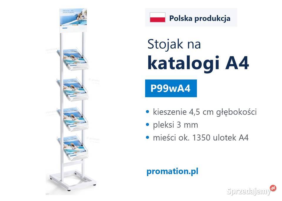 Biały stojak na katalogi A4 z kieszeniami plexi Warszawa