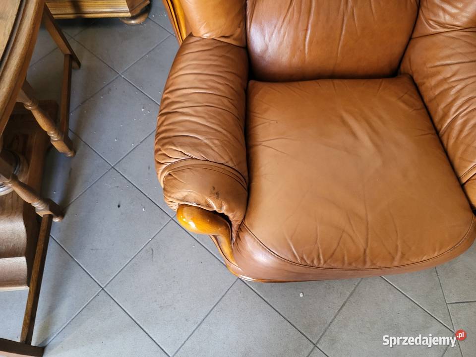 Włoski wypoczynek 100 skóra rudy 311 stan meble Kleczew sprzedam