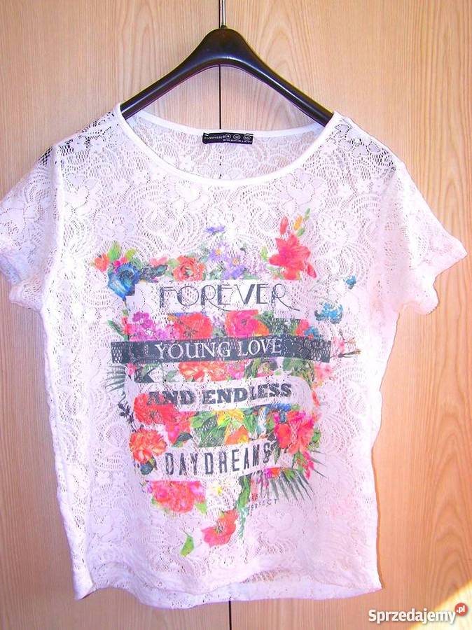 Bluzka Atmosphere Biała Koronkowa Kwiatowy Łomża