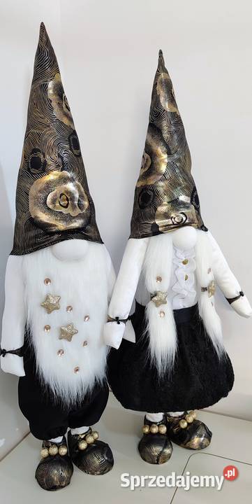 Skrzaty świąteczne krasnale gnomy para czarny Lipnica