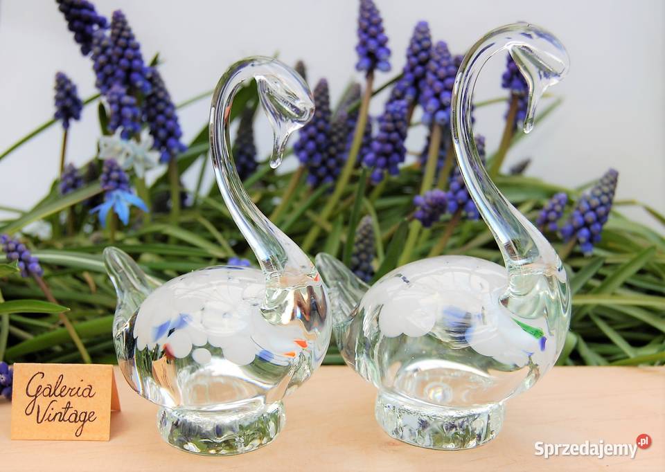 Szklane łabędzie łabędź figurka szkło Murano PRL Lublin