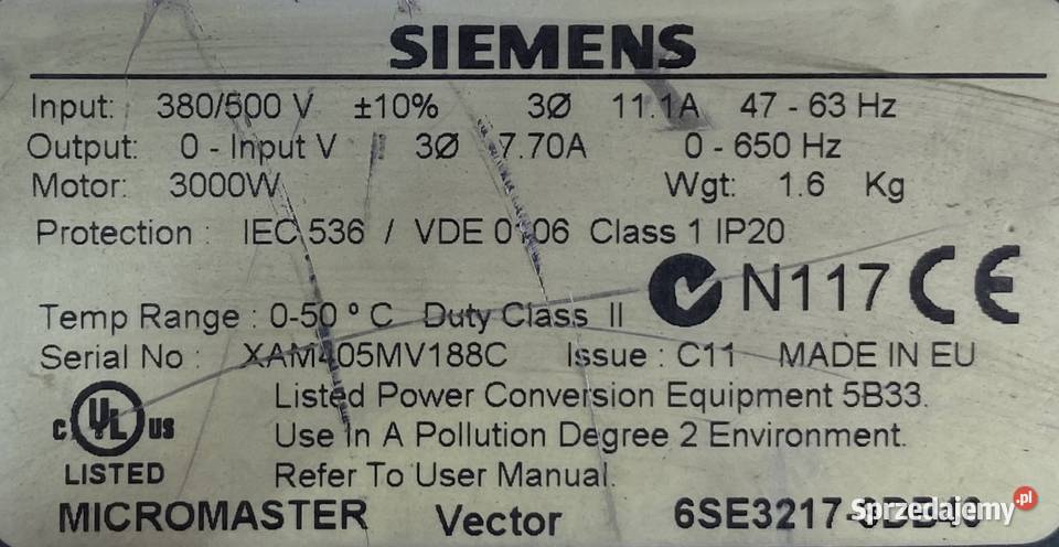 falownik 3kW 400V SIEMENS Pozostałe kujawsko-pomorskie Pigża