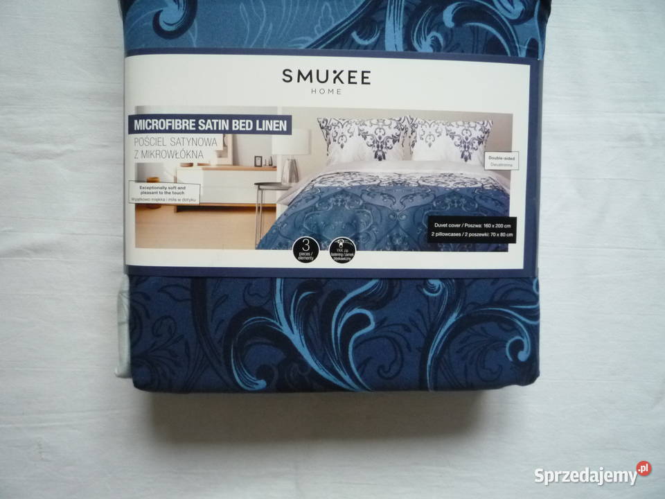 Smukee nowa granatowa szara pościel satynowa Komplety pościeli Szczecin sprzedam