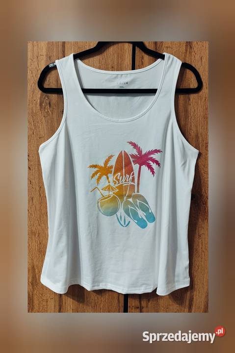 Biały tank top z nadrukiem Inny wzór Topy i koszulki Topy i koszulki Barczewo