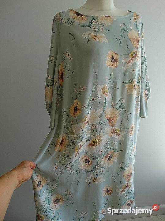 Sukienka HM Trapezowa w Kwiaty Miętowy Kolor 5XL Łomża