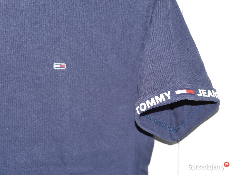 Tommy Hilfiger świetna krótsza koszulka logo 34 niebieski Bluzki i koszule
